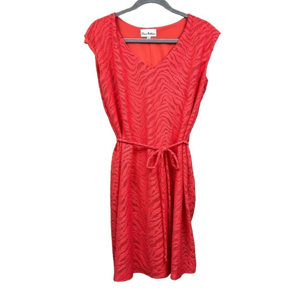 Olivia Matthews Dress Plunge V Neck Tie Waist Cap Sleeve Lined Orange Women XL*